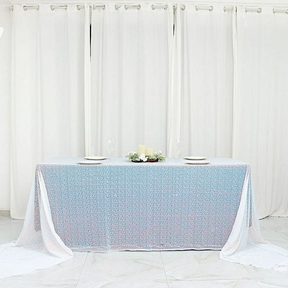 Balsa Circle Iridescent Blue 90" x 156" Sequin Rectangular Tablecloth Dining Table Linens