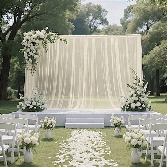BalsaCircle Ivory 10x10 feet Sheer Curtain Backdrop Wedding Drapery Panel Party Wedding Reception Home Events Decorations Supplies