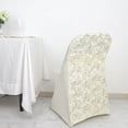 thumbnail image 1 of Balsa Circle Ivory Satin Rosette Back Spandex Stretchable Fitted Folding Chair Cover Party Events Decorations, 1 of 8