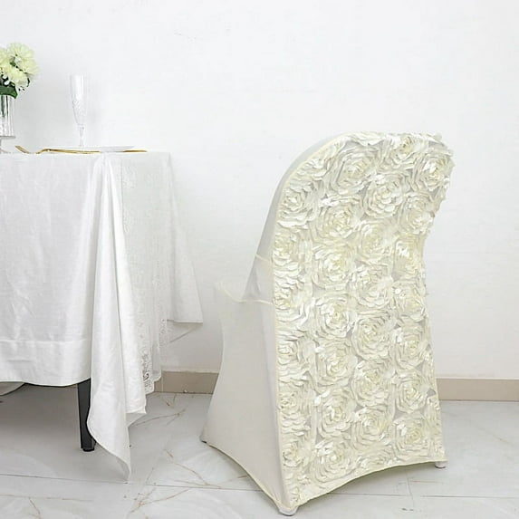 Balsa Circle Ivory Satin Rosette Back Spandex Stretchable Fitted Folding Chair Cover Party Events Decorations