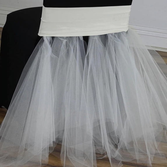 BalsaCircle Ivory Stretchable Spandex Tulle Tutu Chair Sash Slipcovers Wedding Decoration