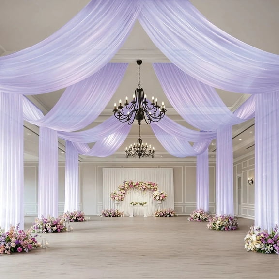 BalsaCircle Lavender 5x32 feet Sheer Curtain Backdrop Wedding Drapery Panel Party Reception Home Events Ceiling Decorations Supplies