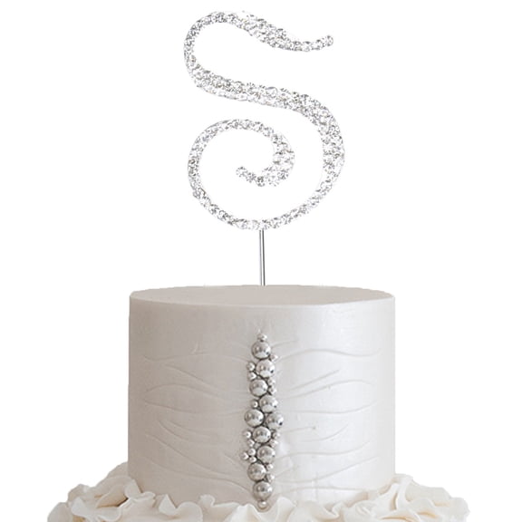 BalsaCircle Letter Cake Topper 2.5" Silver Rhinestone Personalized Wedding Party Monogram Decorations