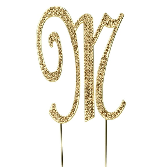 BalsaCircle Letter M Cake Topper 4.5" Gold Rhinestone Personalized Wedding Party Monogram Decorations