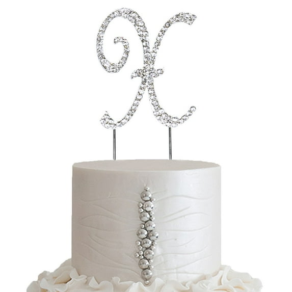 BalsaCircle Letter X Cake Topper 2.5" Silver Rhinestone Personalized Wedding Party Monogram Decorations