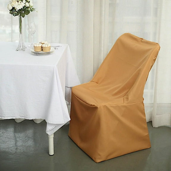 BalsaCircle Lifetime Folding Chair Cover Slipcovers Solid Polyester Gold