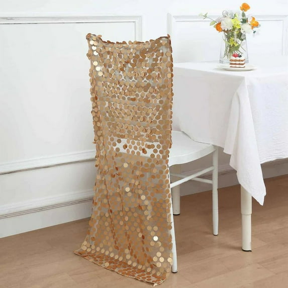 Balsa Circle Matte Champagne Big Payette Sequin Chiavari Dining Chair Back Slipcover Party Events Home Decorations Supplies