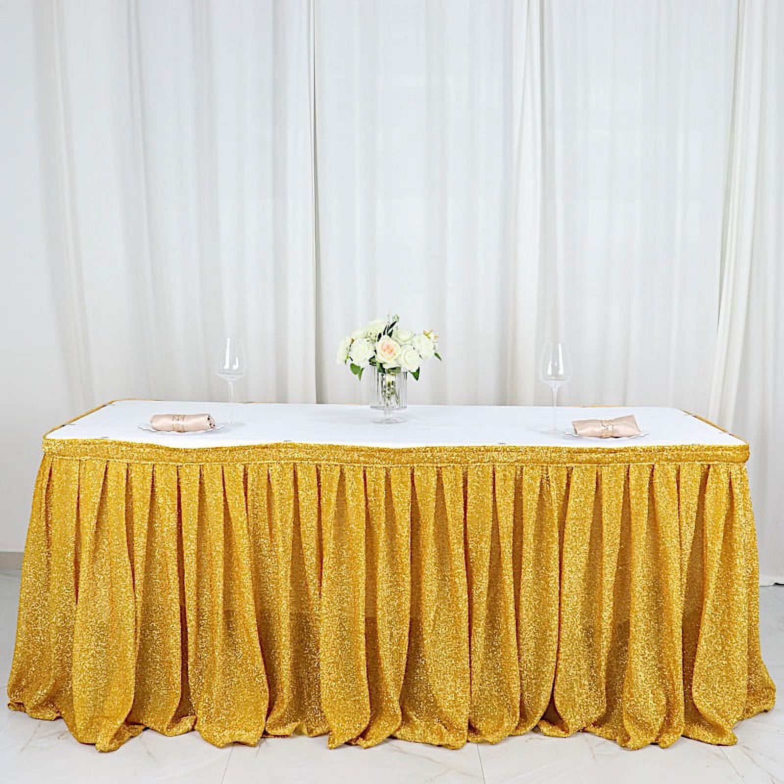 Balsacircle Metallic 17 Feet Gold Pleated Spandex Table Skirt Wedding Party Events Reception