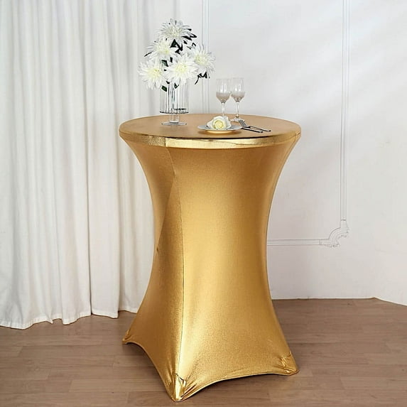 BalsaCircle Metallic Gold Premium Cocktail Table Cover Fitted Spandex Tablecloth