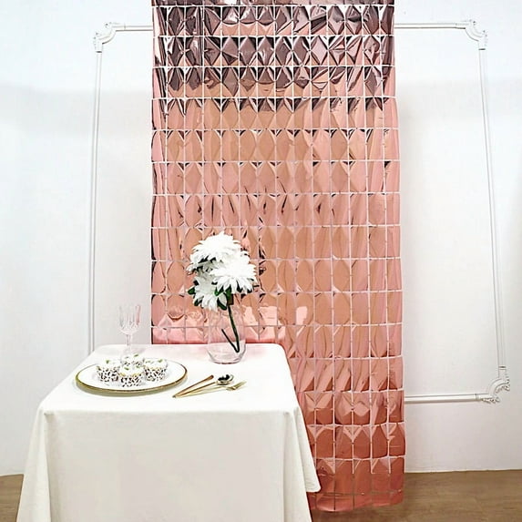 Balsa Circle Metallic Rose Gold Rectangle 6 feet Foil Tassels Fringe Backdrop Curtains Party