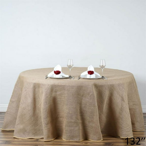 BalsaCircle Natural Brown 132" Burlap Round Tablecloth Country Chic Dining Room Table Linens
