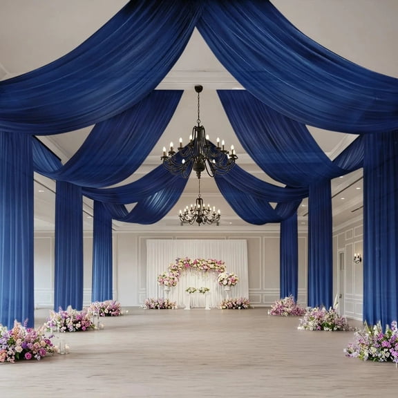 BalsaCircle Navy Blue 5x32 feet Sheer Curtain Backdrop Wedding Drapery Panel Party Reception Home Event Ceiling Decorations Supplies