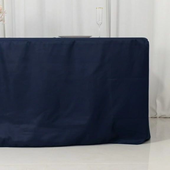 BalsaCircle Navy Blue 8 feet Open Back Fitted Polyester Rectangle Tablecloth Party Wedding Reception Table Linens Catering Event Decorations