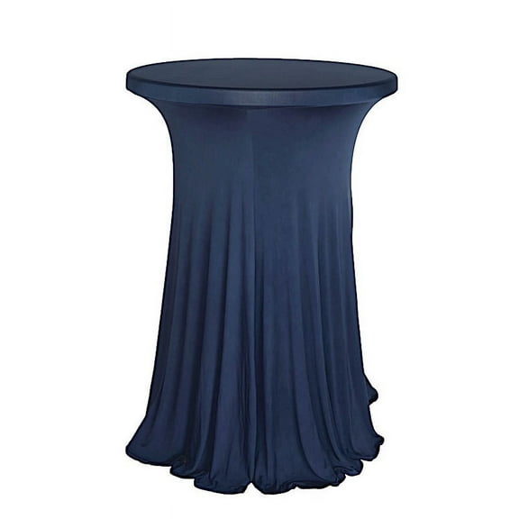 Balsa Circle Navy Blue Cocktail Table Cover Natural Wavy Drapes Spandex Tablecloth Reception