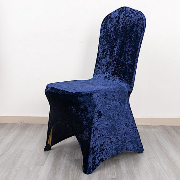 BalsaCircle Navy Blue Fitted Spandex Crushed Velvet Stretchable Banquet Chair Cover Party Events Home