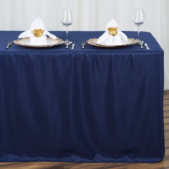 BalsaCircle Navy Blue Patriotic Veterans Day 8 feet Fitted Tablecloth Polyester 4th of July Event Linen
