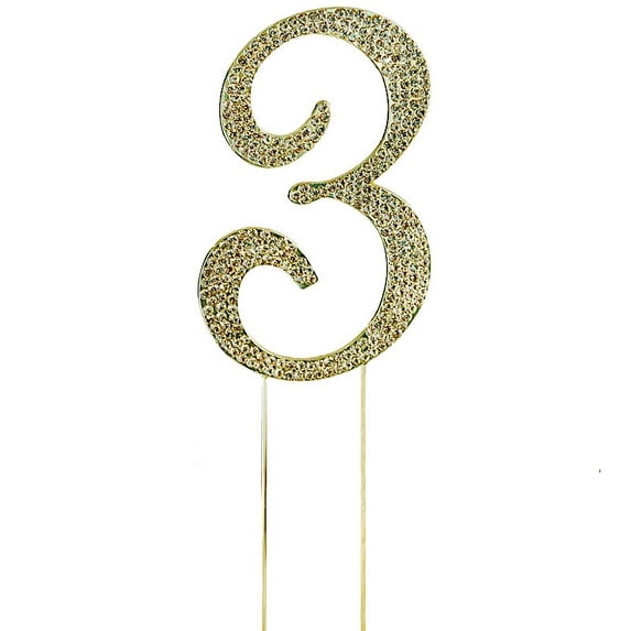 BalsaCircle Number 3 Cake Topper 2.5" Gold Rhinestone Personalized Wedding Party Monogram Decorations