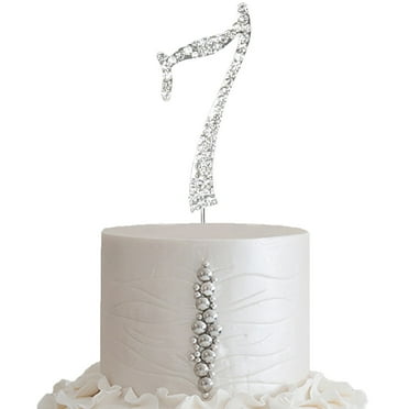 BalsaCircle Number 7 Cake Topper 2.5" Silver Rhinestone Personalized Wedding Party Monogram Decorations