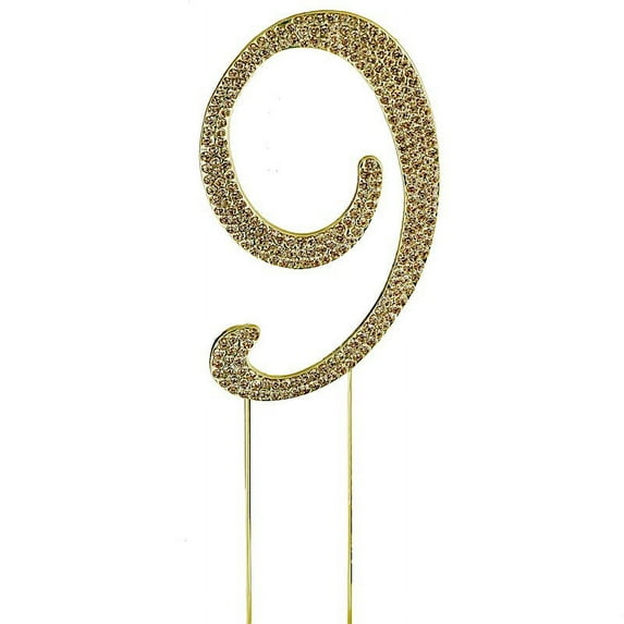 BalsaCircle Number 9 Cake Topper 4.5" Gold Rhinestone Personalized Wedding Party Monogram Decorations