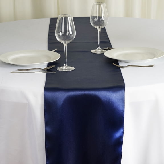 BalsaCircle Patriotic 12 Navy Blue Satin 12" x 108" Table Runners Veterans Day 4th July Table Top Party Linens
