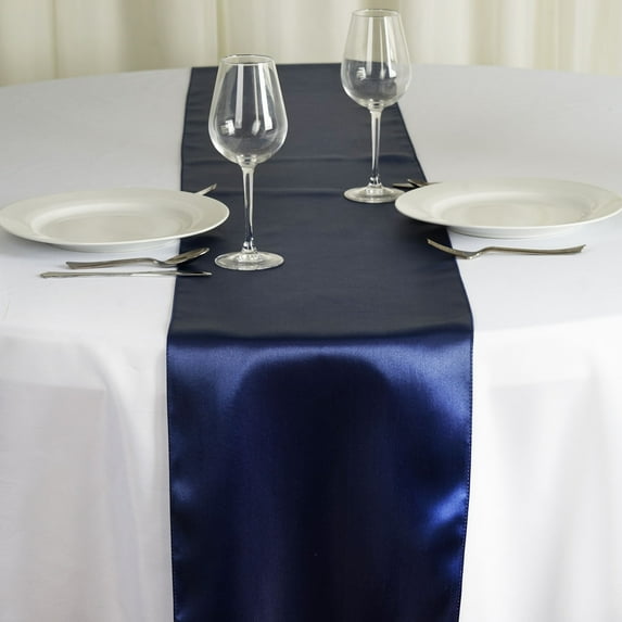 Balsa Circle Patriotic 25 Navy Blue Satin 12" x 108" Table Runners Veterans Day 4th July Table Top Party Linens