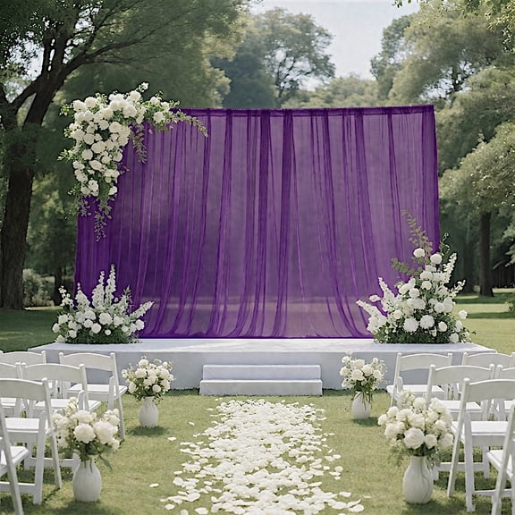 BalsaCircle Purple 10x10 feet Sheer Curtain Backdrop Wedding Drapery Panel Party Wedding Reception Home Events Decorations Supplies