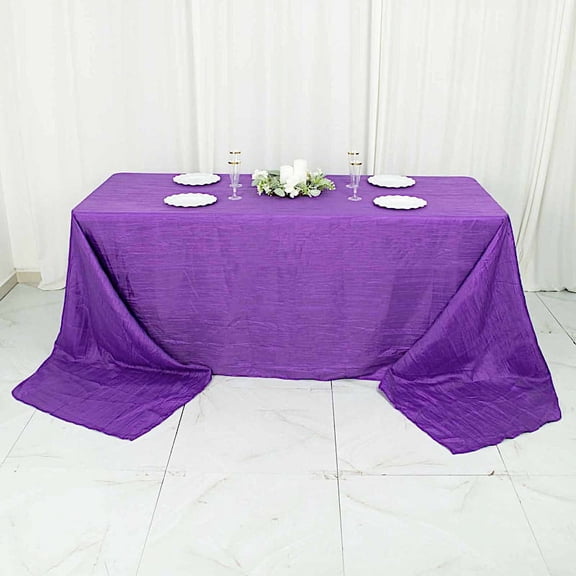 BalsaCircle Purple 90" x 156" Accordion Crinkle Taffeta Rectangular Tablecloth Reception