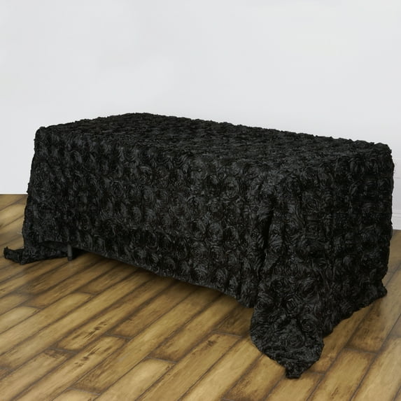 BalsaCircle Raised 90" x 156" Satin Rectangle Tablecloth Rosette Floral Dinner Kitchen Black