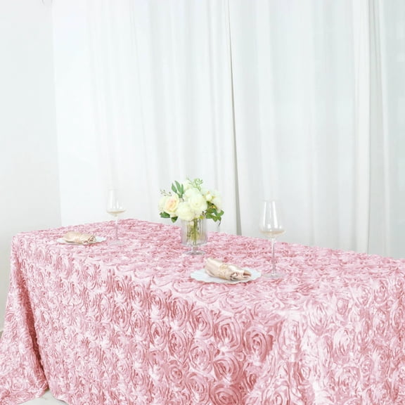 BalsaCircle Raised 90" x 156" Satin Rectangle Tablecloth Rosette Floral Dinner Kitchen Blush