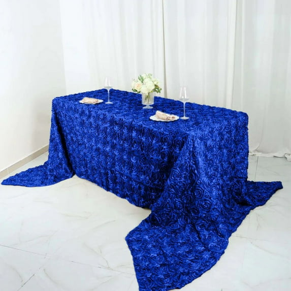 BalsaCircle Raised 90" x 156" Satin Rectangle Tablecloth Rosette Floral Royal Blue