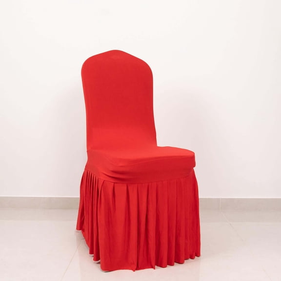 BalsaCircle Red Fitted Spandex Stretchable Banquet Chair Cover Ruffle Pleated Skirt Party Events Decorations