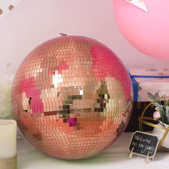 Balsa Circle Rose Gold 16" Glass Hanging Party Disco Mirror Ball Wedding Decorations