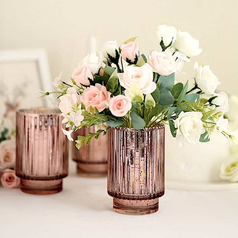 Balsacircle Rose Gold 3 Round 5 Speckled Mercury Glass Votive Candle Holders Wedding Party 8951