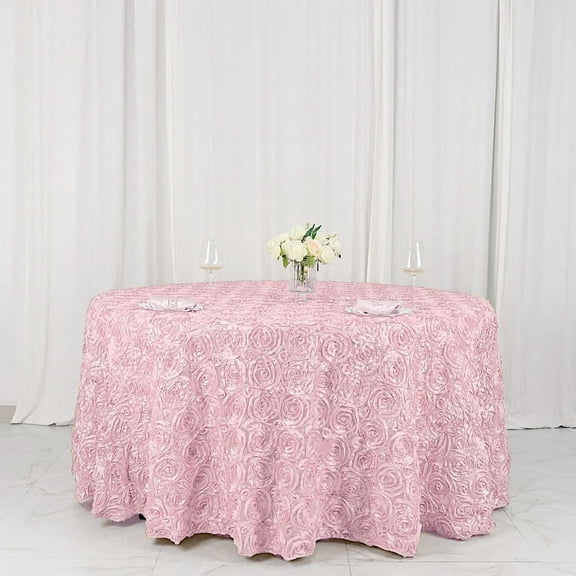 BalsaCircle Round 120" Satin Raised Tablecloth Rosette Floral Dinner Kitchen Blush