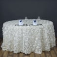 thumbnail image 1 of BalsaCircle Round 120" Satin Raised Tablecloth Rosette Floral Dinner Kitchen Ivory, 1 of 5