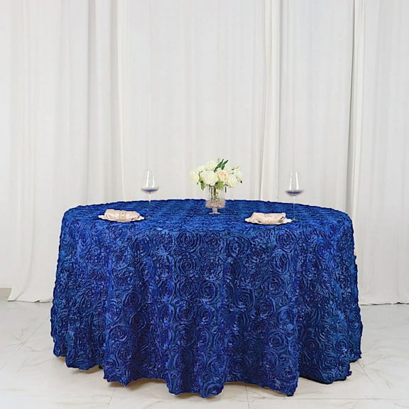 BalsaCircle Round 120" Satin Raised Tablecloth Rosette Floral Dinner Kitchen Royal Blue