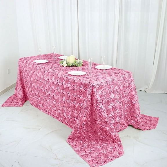BalsaCircle Satin 90" x 132" Raised Rectangle Tablecloth Rosette Floral Dinner Kitchen Pink
