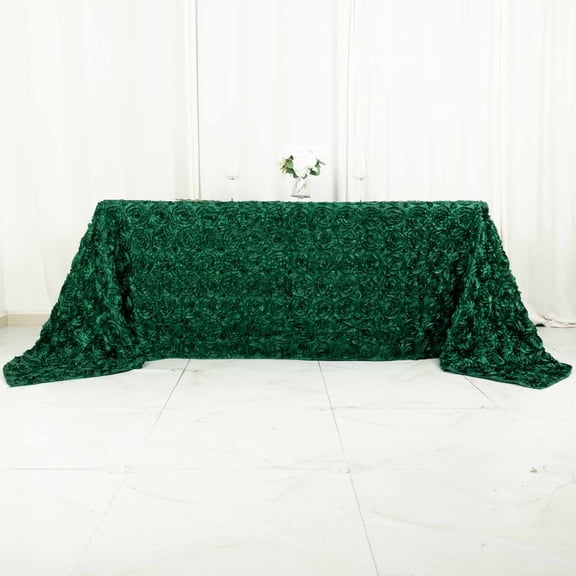 BalsaCircle Satin 90" x 132" Raised Rectangle Tablecloth Rosette Floral Hunter Green