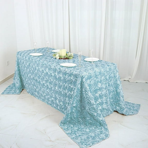 BalsaCircle Satin 90" x 132" Raised Rectangle Tablecloth Rosette Floral Light Blue