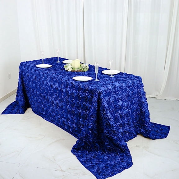 BalsaCircle Satin 90" x 132" Raised Rectangle Tablecloth Rosette Floral Royal Blue