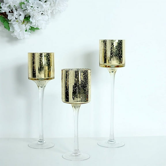 BalsaCircle Set 3 Gold Raised Cylinder Glass Vases Centerpieces Candle Holders Flowers Decorations Bulk