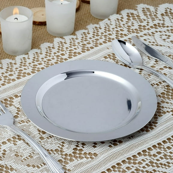 Balsa Circle Silver 12 Pieces 8" Plastic Round Plates Disposable Party Tableware