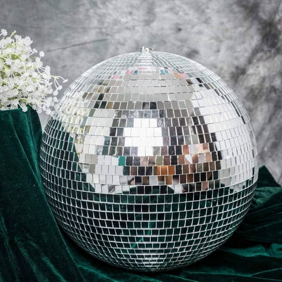 BalsaCircle Silver 16" Large Mirror Disco Balls Hanging Glass Party Christmas Ornaments Wedding Decorations