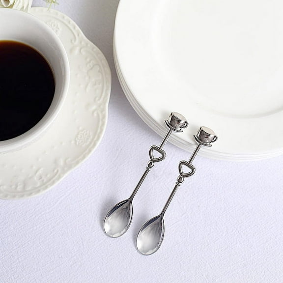 BalsaCircle Silver 2 Metal 4" Couple Coffee Spoons Set Gift Box Party Favors Event Reception Decoration Supplies