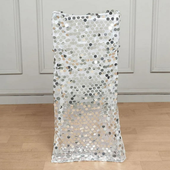 Balsa Circle Silver Big Payette Sequin Chiavari Dining Chair Back Slipcover Party Events Home Decorations Supplies