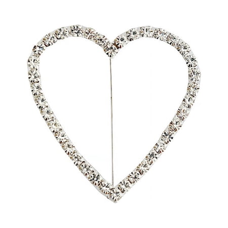 BalsaCircle Silver Heart Rhinestones Chair Sash Buckle Pin
