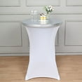 thumbnail image 1 of Balsa Circle Silver Round Fitted Metallic Spandex Cocktail Table Top Cover Party Events Home Decorations Supplies, 1 of 8