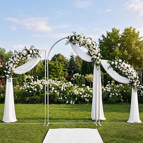 BalsaCircle Silver Set of 3 Silver Round Top Aluminum Chiara Backdrop Stands with Half Moon Arch Frame Party Wedding Photo Background Event Decorations