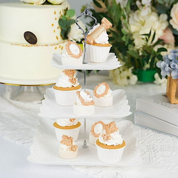 Balsa Circle White 3 Tiers Plastic 13" Cupcake Holder Square Dessert Stand