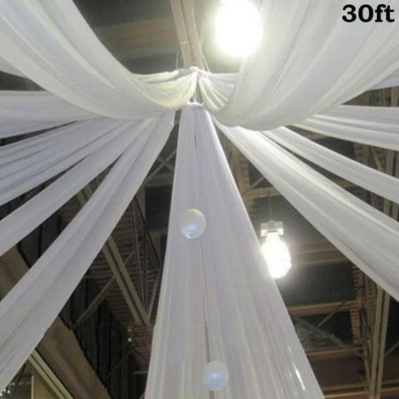 Balsa Circle White 30 feet Premium Sheer Voile Ceiling Draping Panel Wedding Party Decorations